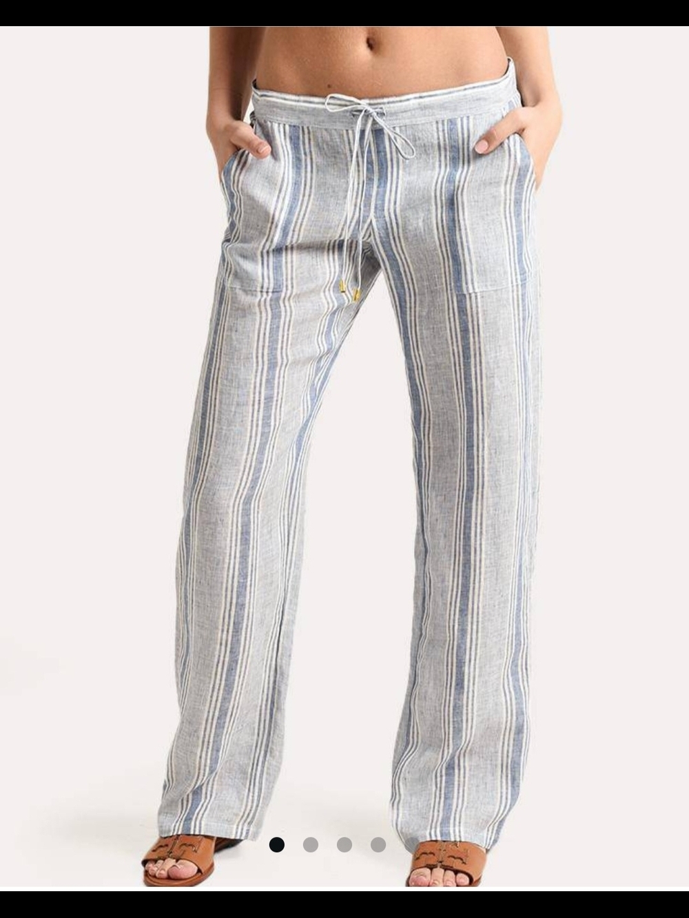 Helen Jon Blue & White Striped Linen-Blend Joggers